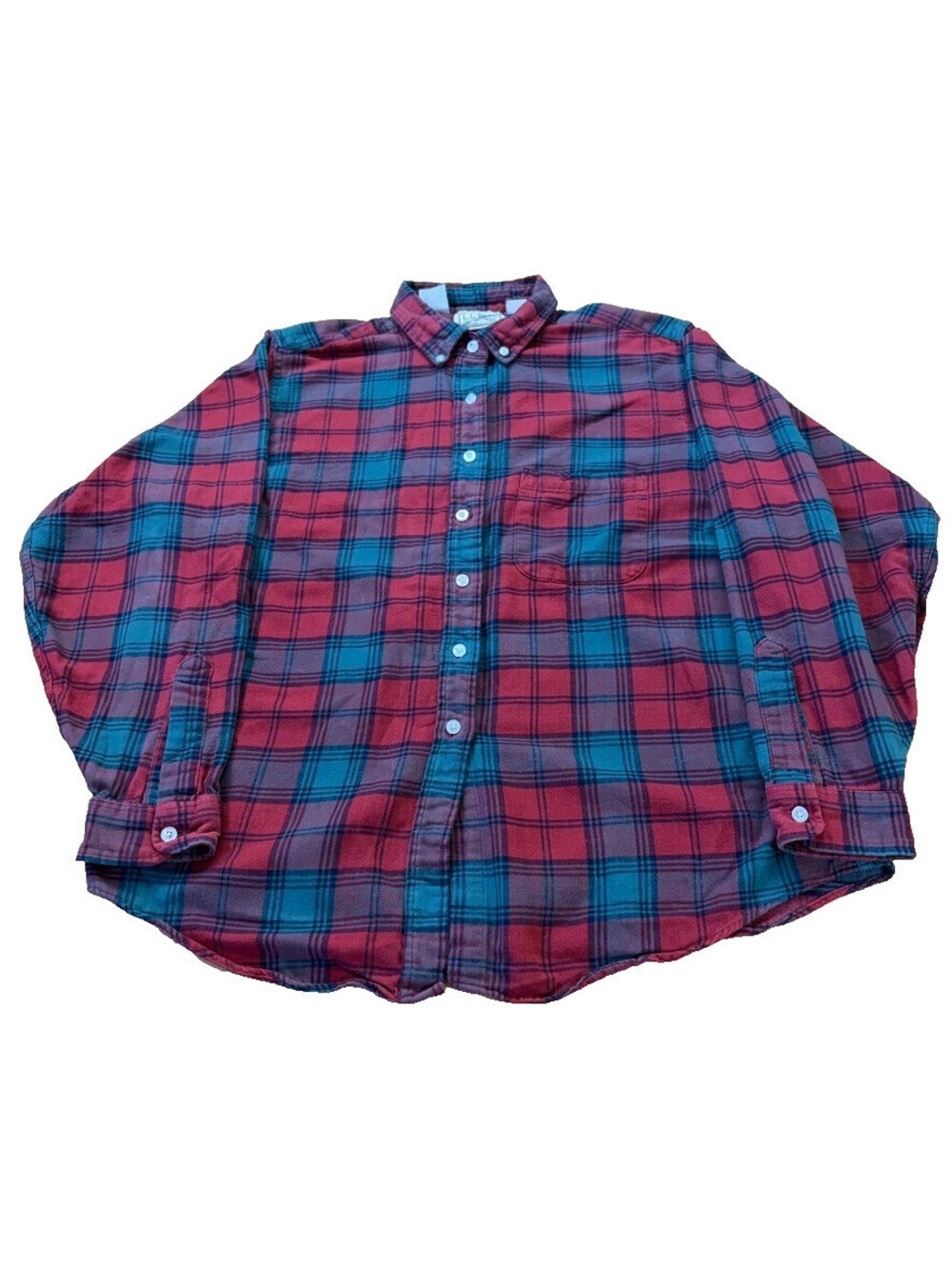 Vintage 90s LL Bean Red Green Plaid Flannel Shirt USA Medium